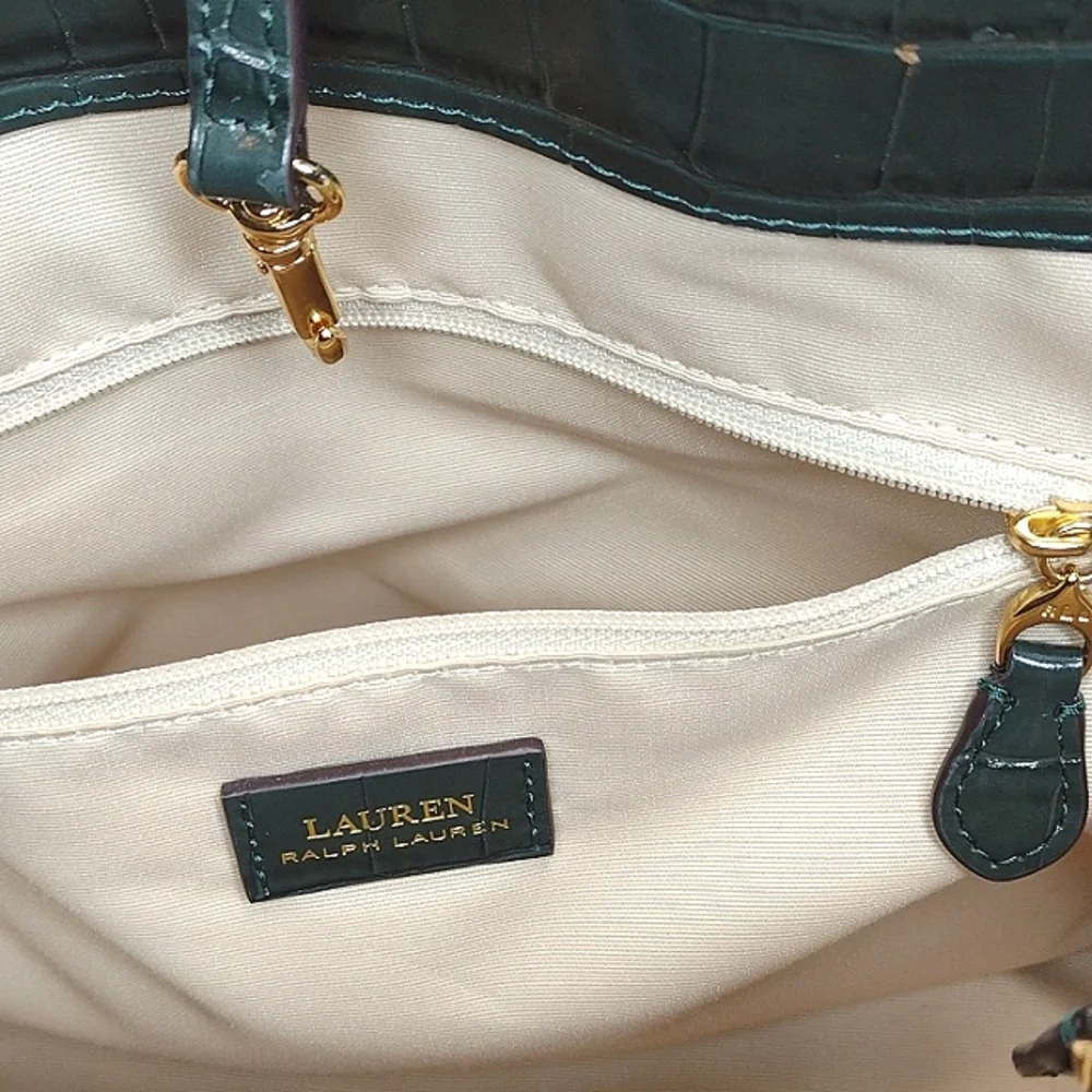 Lauren Ralph Lauren Black Croc-Embossed Patent Satchel with Crest - Picture 12 of 16